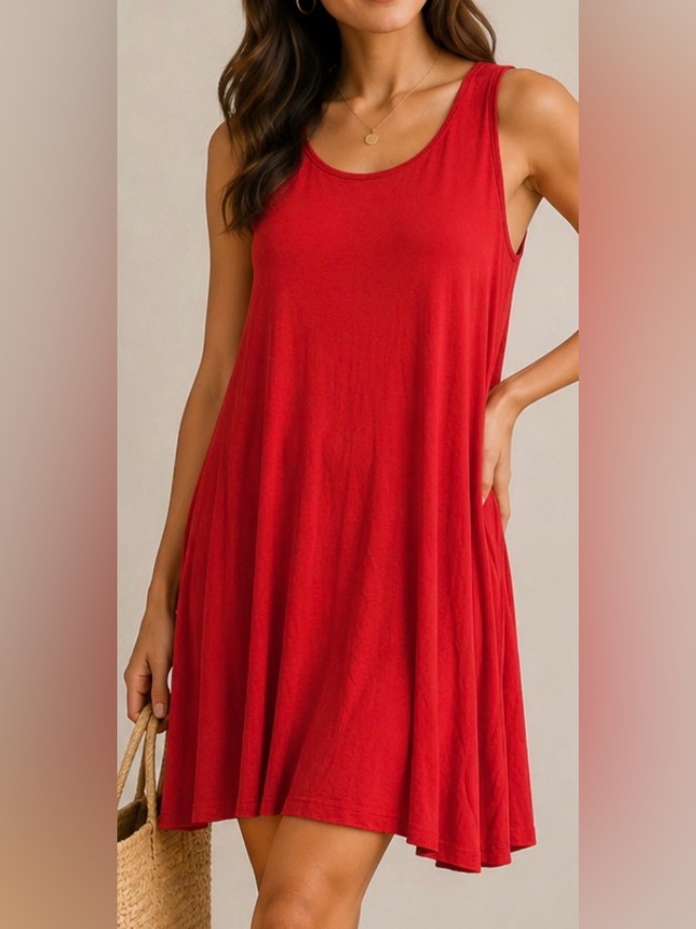 Sleeveless Coral/Orange Swing Dress